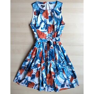 Talbots‎ Petite Midi Belt sun dress Red White Blue Floral Print sz 6P